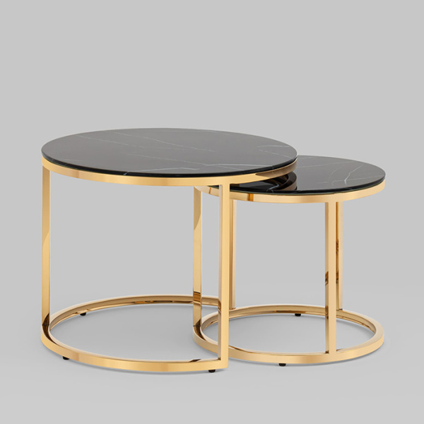 Комплект журнальных столиков Селена D60/D45 стекло чёрный мрамор Stool Group EET-131-2S-TG black