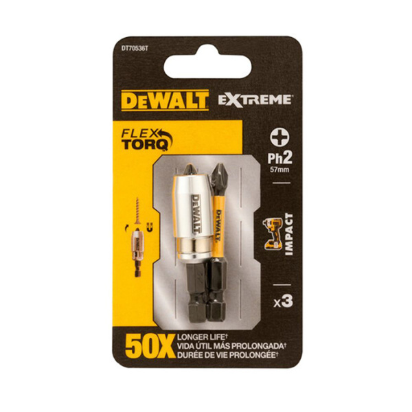 Биты PH2 57 мм (2 шт) FlexTorq c магнитным держателем DeWalt DT70536T-QZ