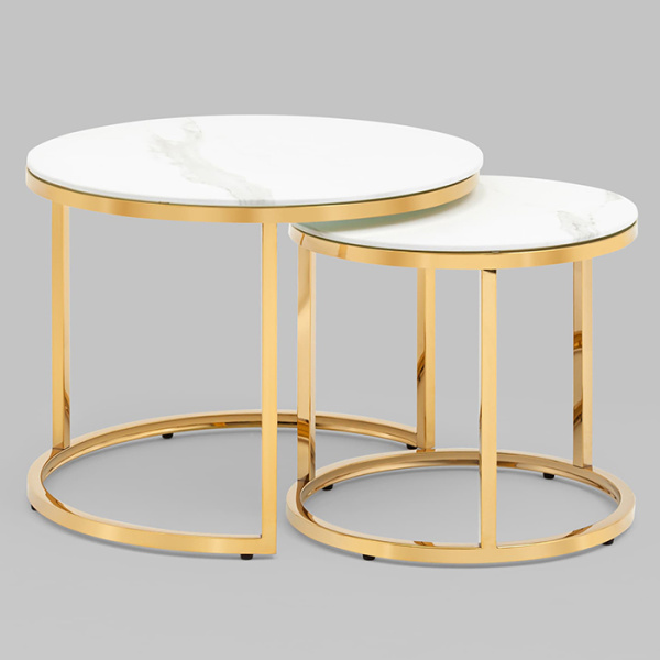 Набор журнальных столиков Селена D60/D45 стекло белый мрамор Stool Group EET-131-2S-TG white