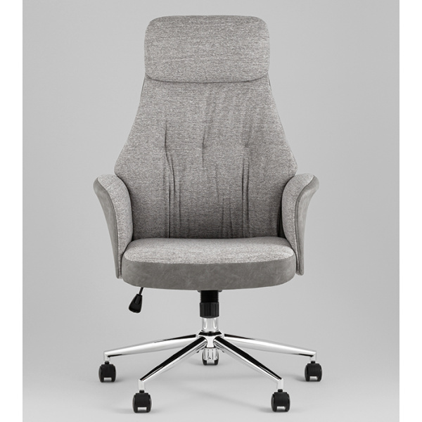 Кресло офисное TopChairs Neoma светло-серый экокожа Stool Group YF-0515 ZE119A-14+FH-64 l.grey retr