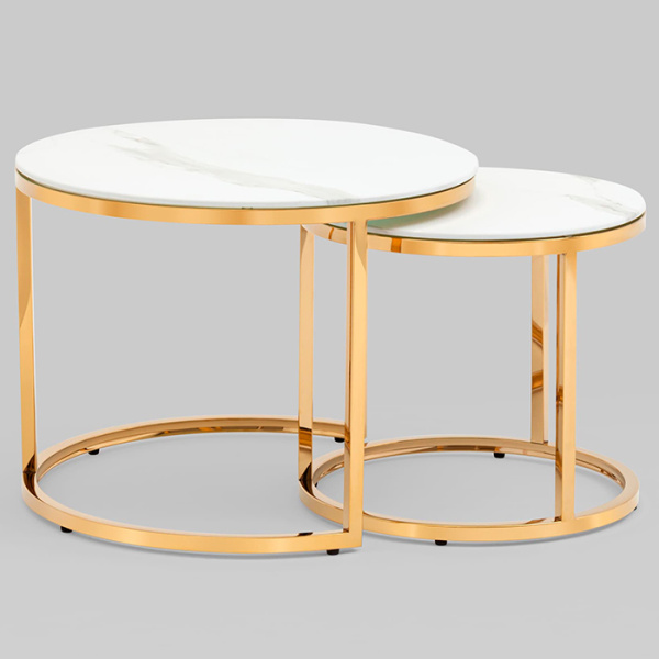 Набор журнальных столиков Селена D60/D45 стекло белый мрамор Stool Group EET-131-2S-TG white
