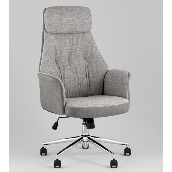 Кресло офисное TopChairs Neoma светло-серый экокожа Stool Group YF-0515 ZE119A-14+FH-64 l.grey retr